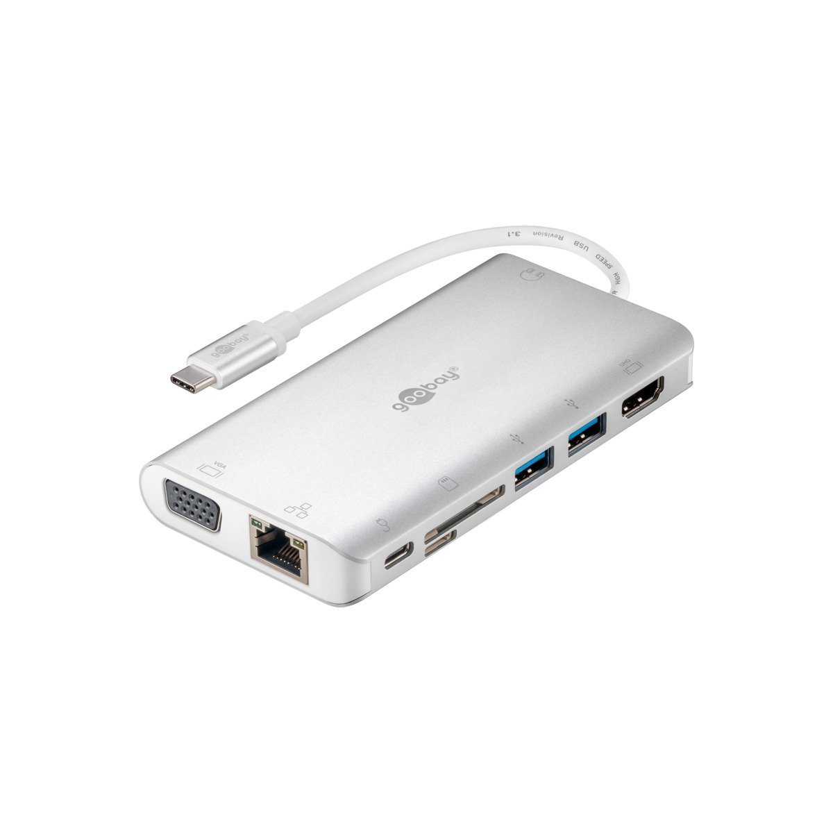 Goobay USB-C ADAP/HDMI+2xUSB3.0+CR+C+RJ45+VGA SILVER - Cables - Techunion -