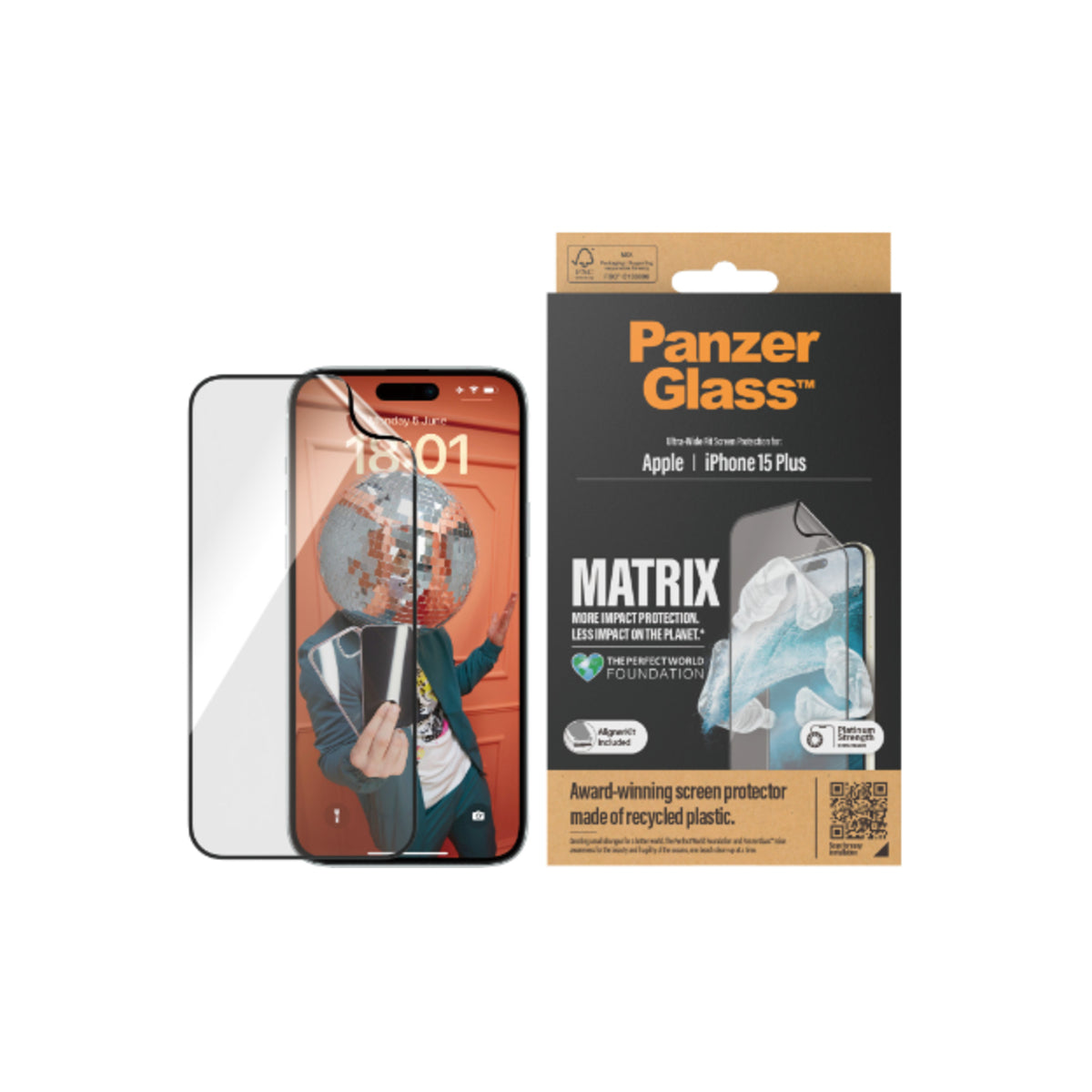 PanzerGlass Matrix Ultra Wide Screen Protector and AlignerKit for iPhone 15 Plus