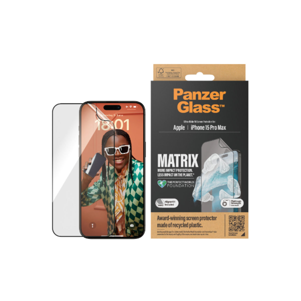 PanzerGlass Matrix Ultra Wide Screen Protector and AlignerKit for iPhone 15 Pro Max