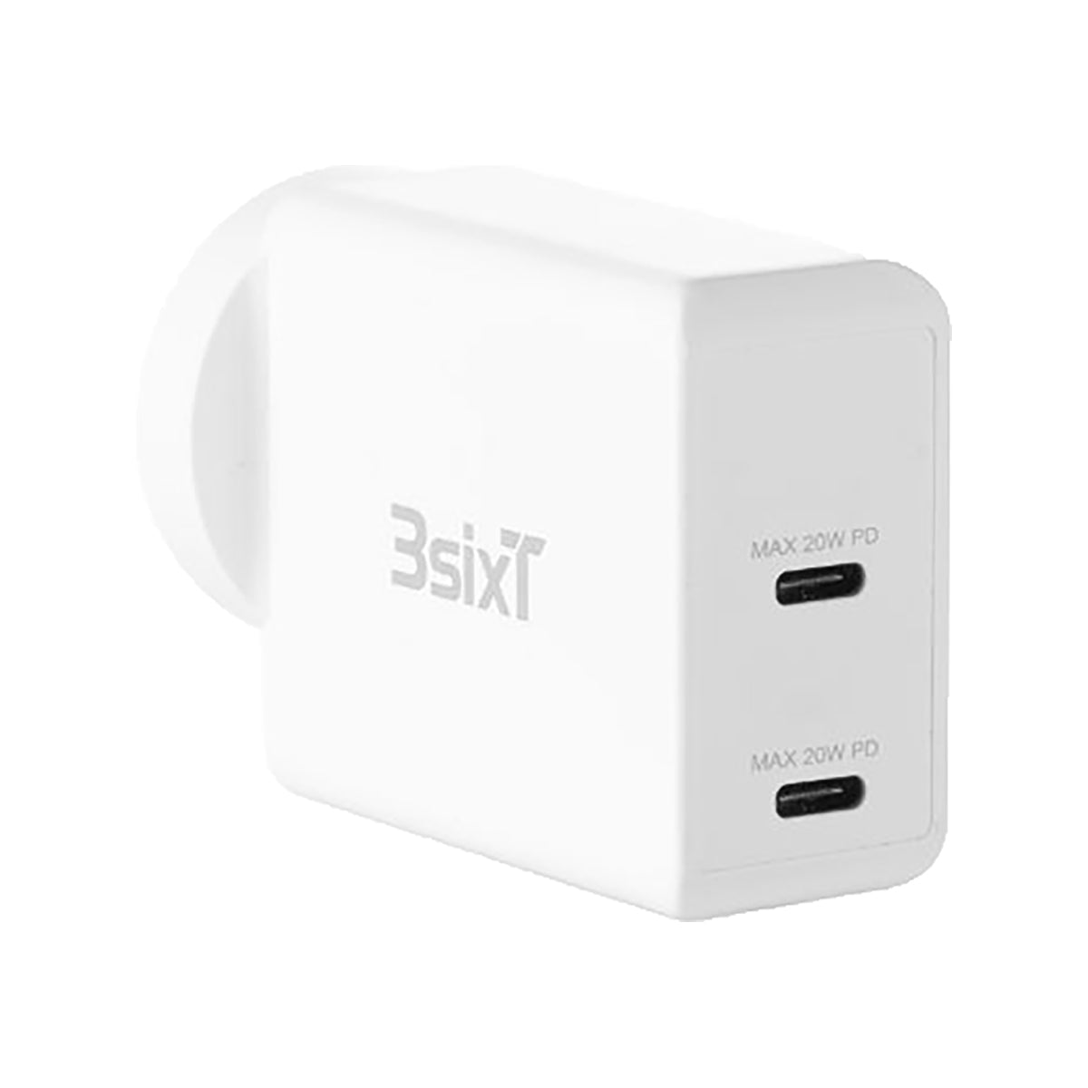 3sixT Wall Charger AU 40W Dual USB-C PD20W + PD20W for Mobile Phones - White