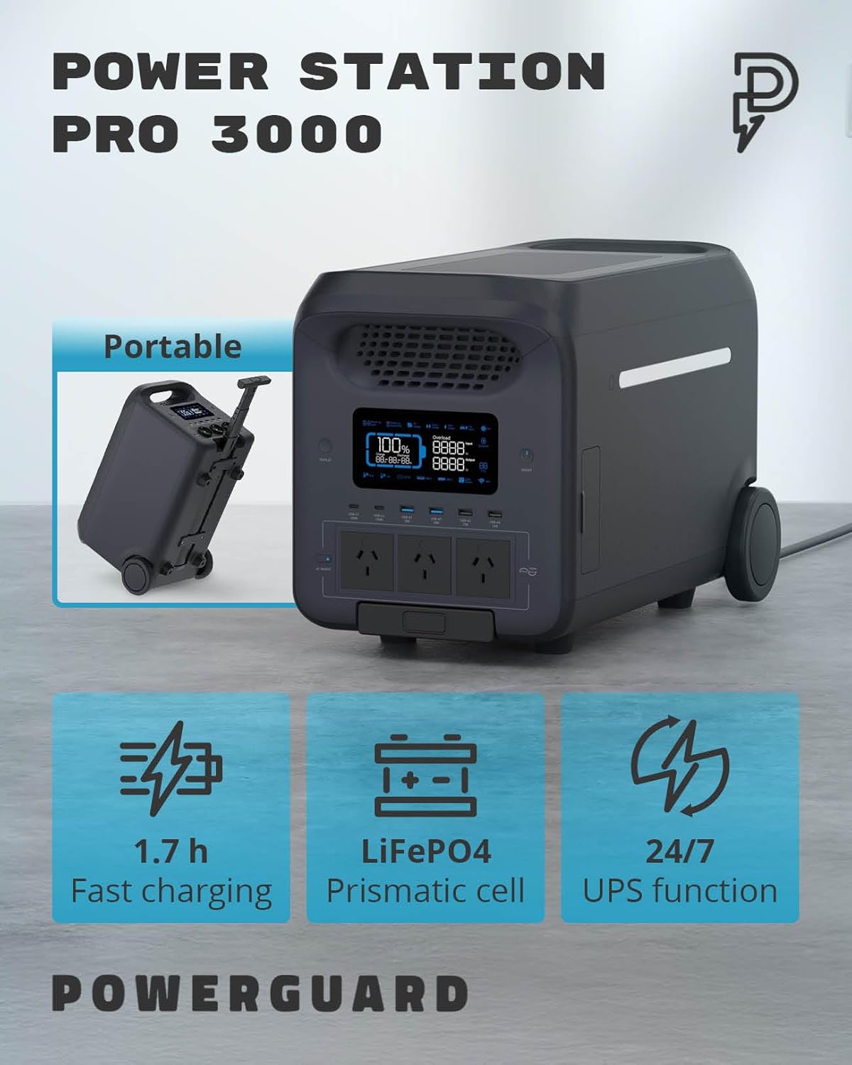 PowerGuard Pro 3000W/2560Wh Portable Power Station - Battery Backup ...