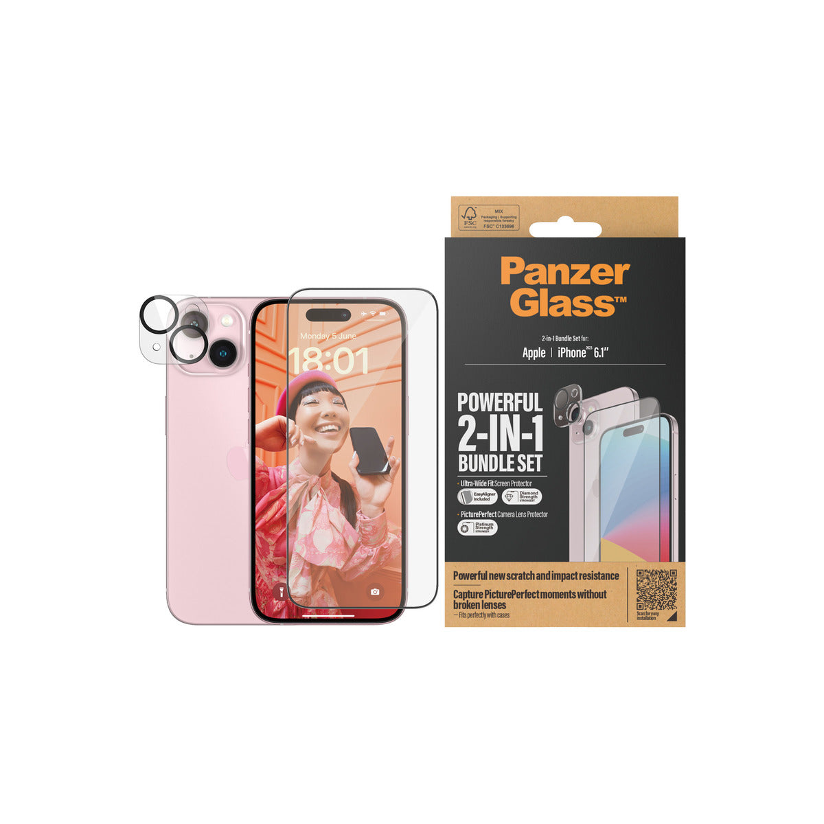 PanzerGlass 2-in-1 Protection Bundle Screen Protector For iPhone 15