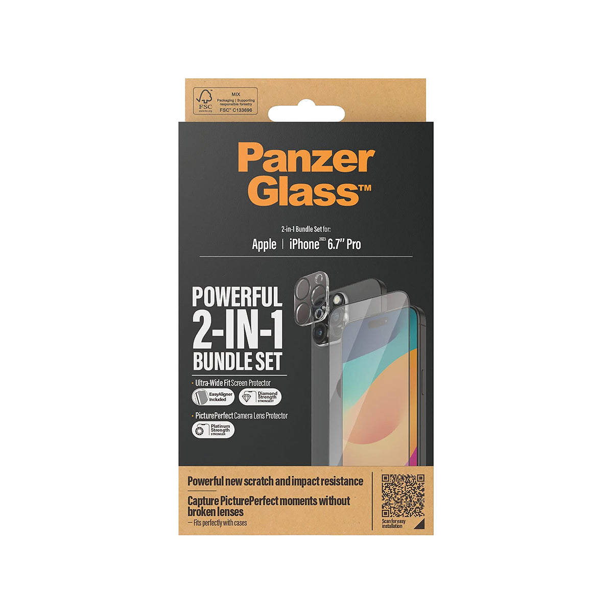 PanzerGlass 2-in-1 Protection Bundle Screen Protector For iPhone 15 Pro Max