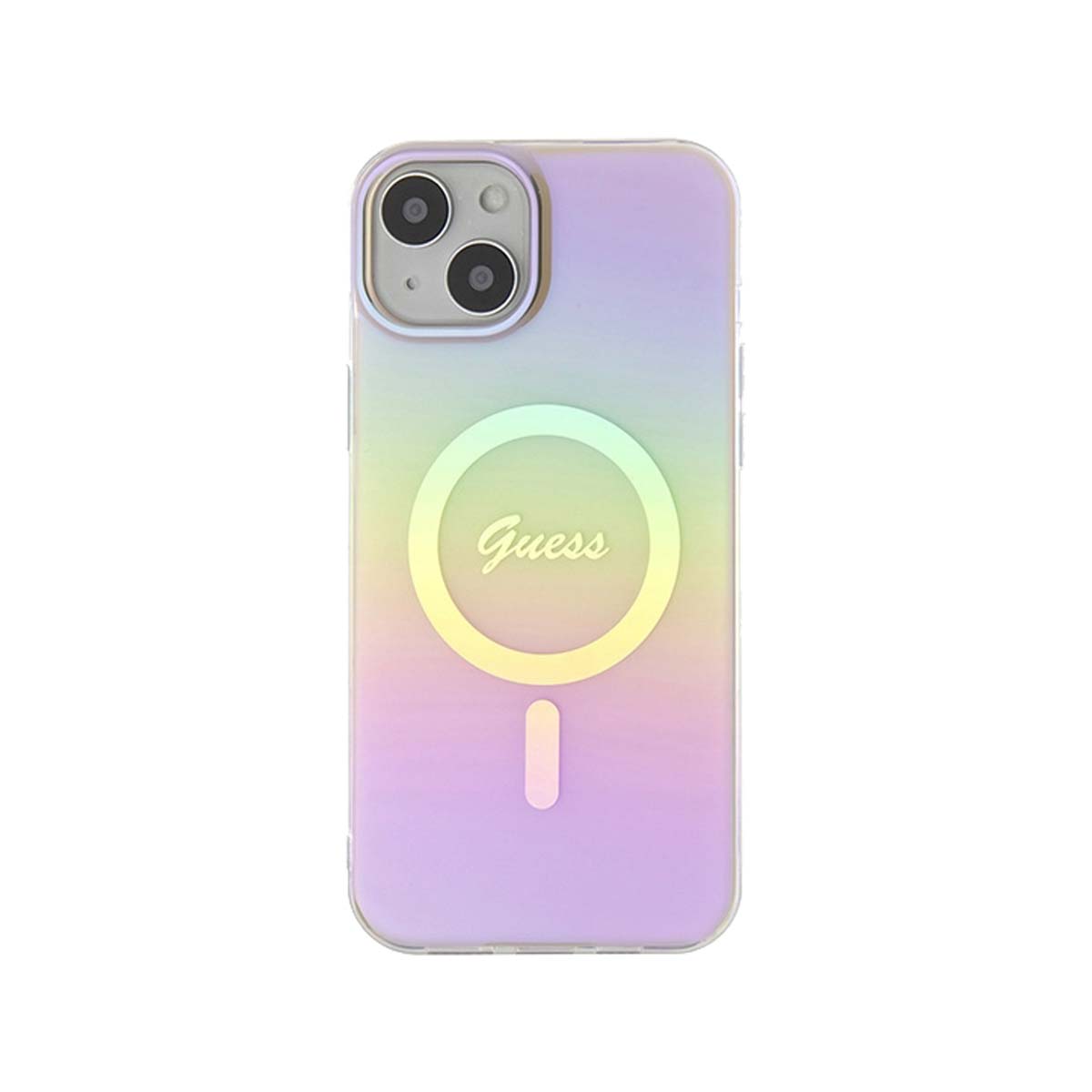 Guess Script MagSaf Phone Case for iPhone 15 Plus - Iridescent Pink