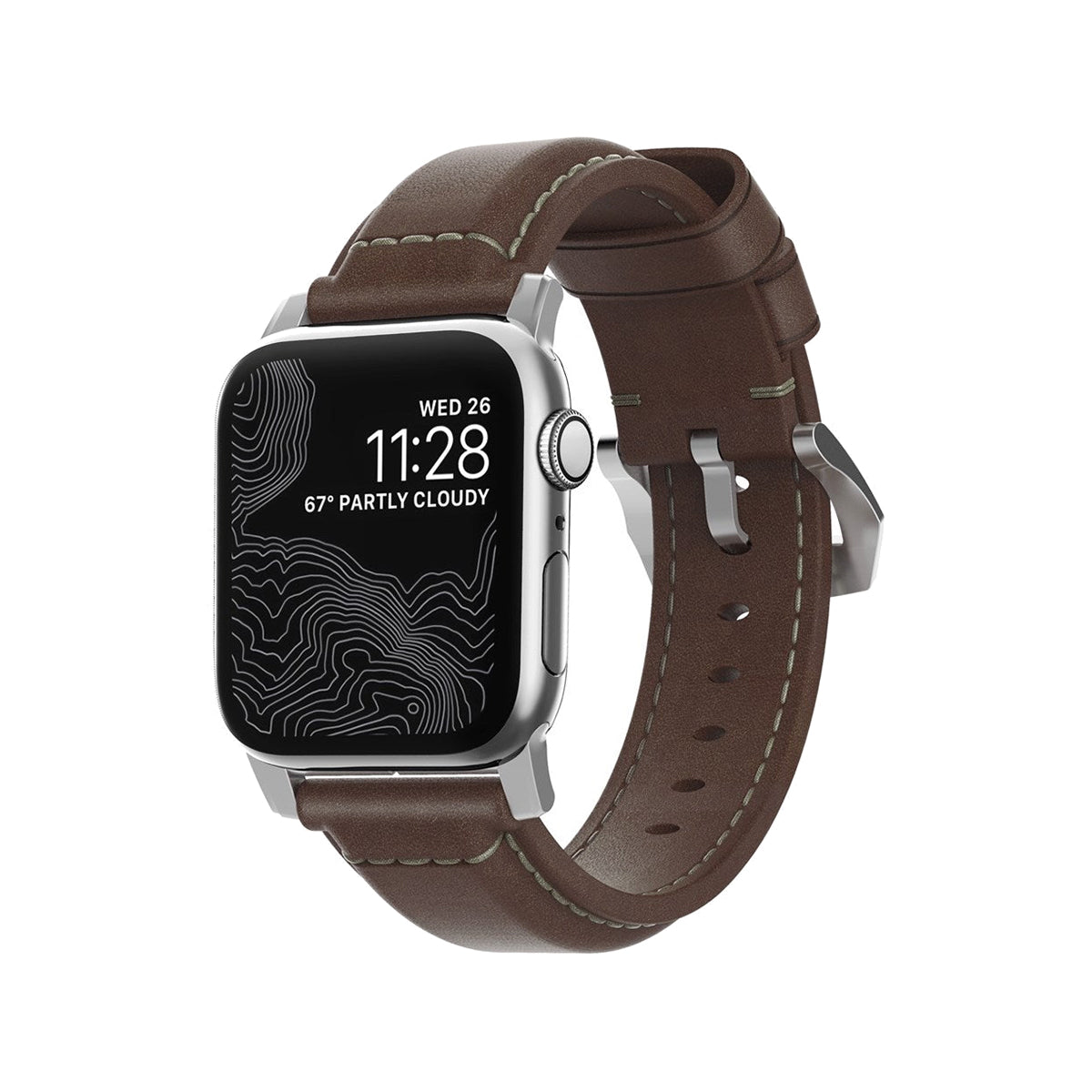 NOMAD Traditional Band 45 /49mm - Brown For Apple Watch Silver Hardware