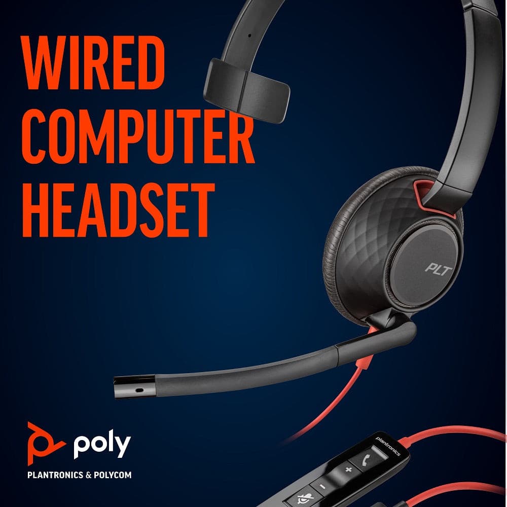 Poly BLACKWIRE C5210 Corded USB-A 3.5mm Audio PC Mac Mono Headset.