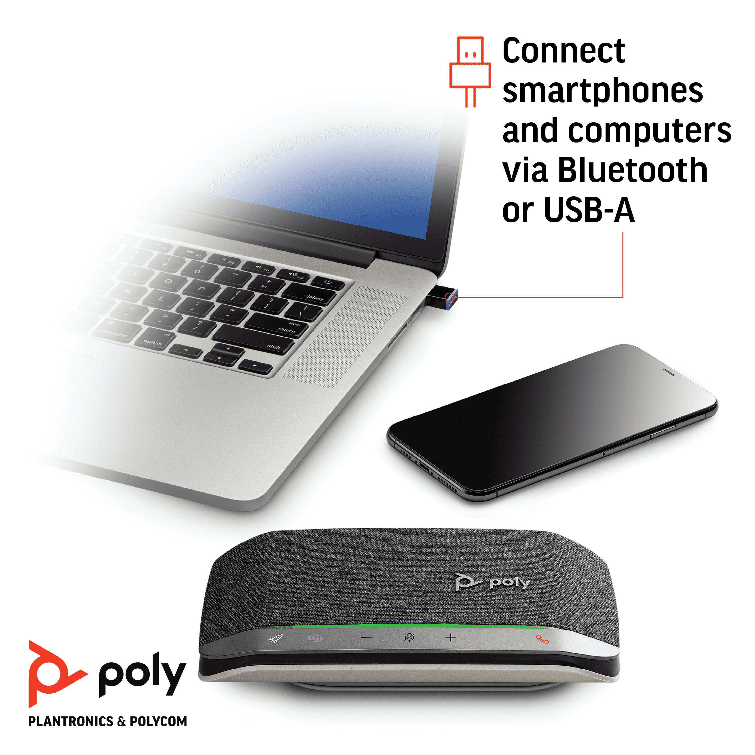 Poly Sync 20+ USB-A Bluetooth Smart Speakerphone With BT600 Bluetooth Adapter For Microsoft Teams.