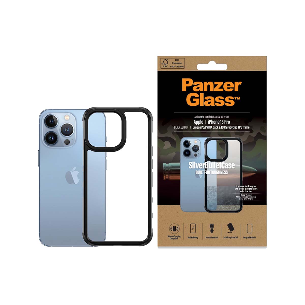 PanzerGlass SilverBullet ClearCase for iPhone 13 Pro - Black AB