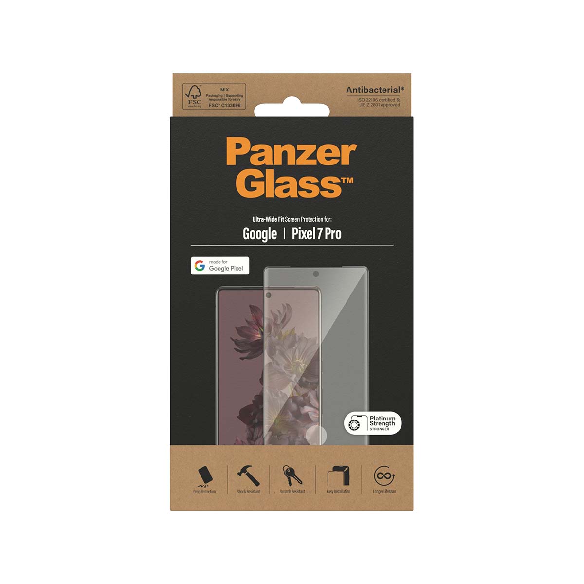 PanzerGlass Utra-Wide Fit Antibacterial Screen Protector for Google Pixel 7 Pro
