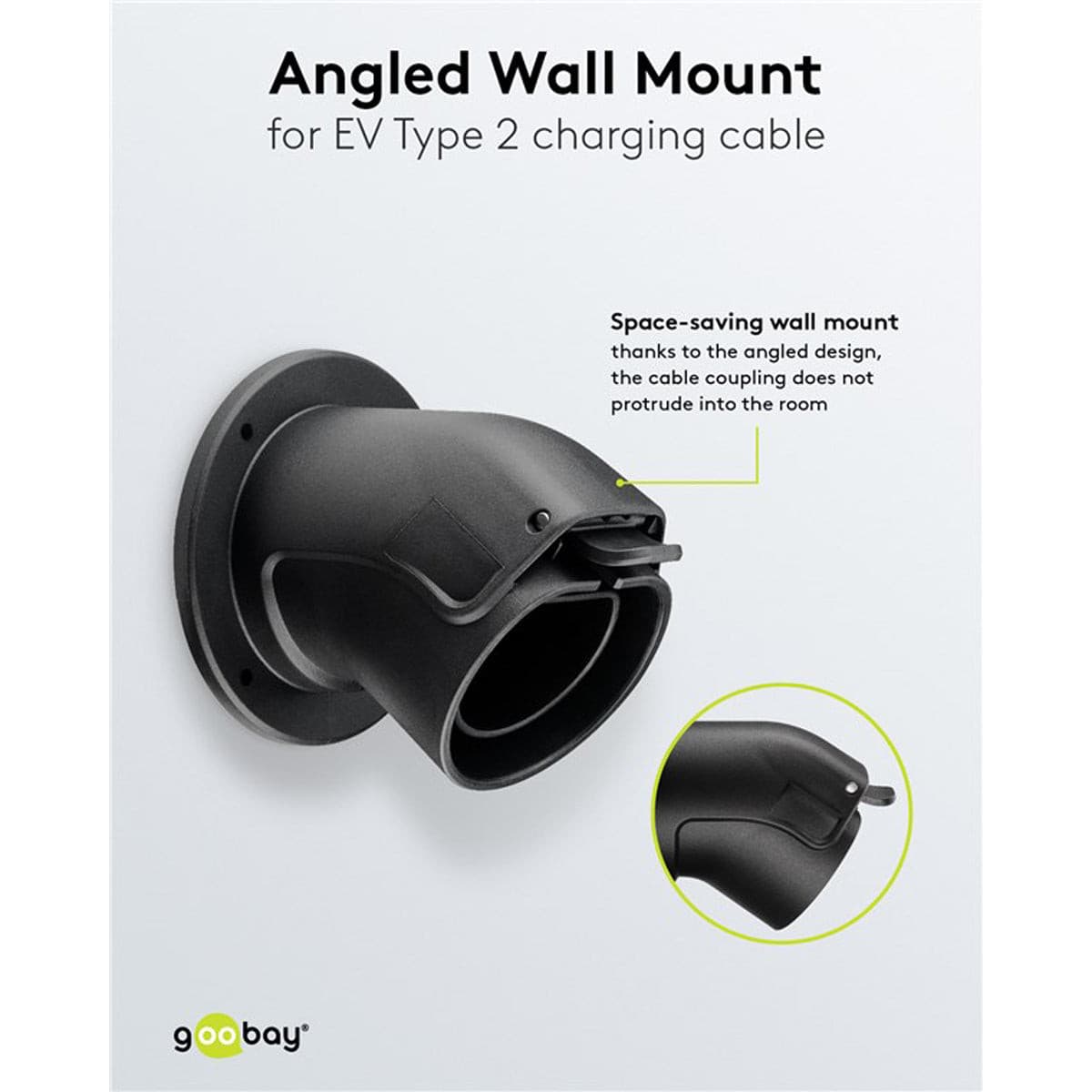 Goobay Angled Wall Mount for EV Type 2 Charging Cable - Black.