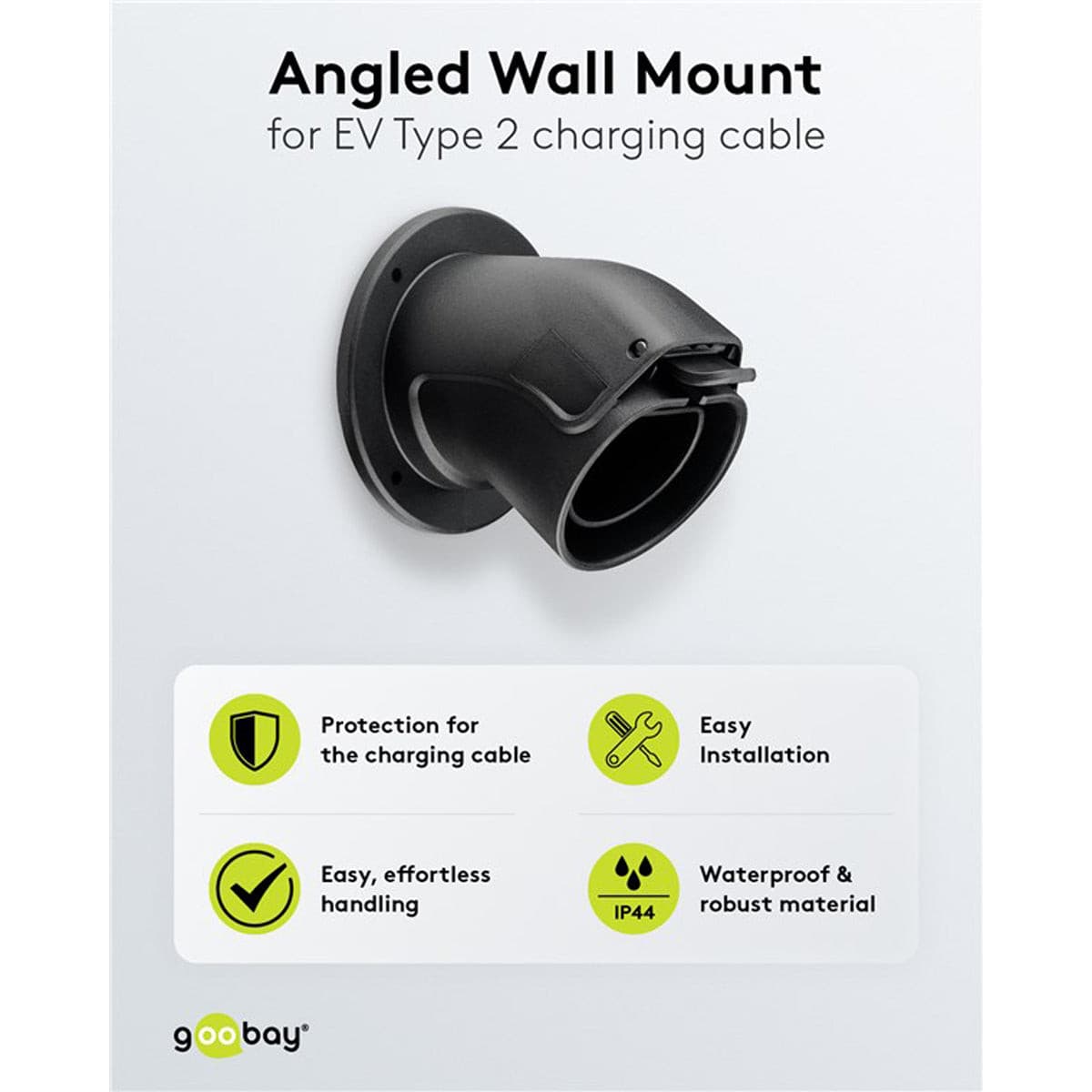 Goobay Angled Wall Mount for EV Type 2 Charging Cable - Black.