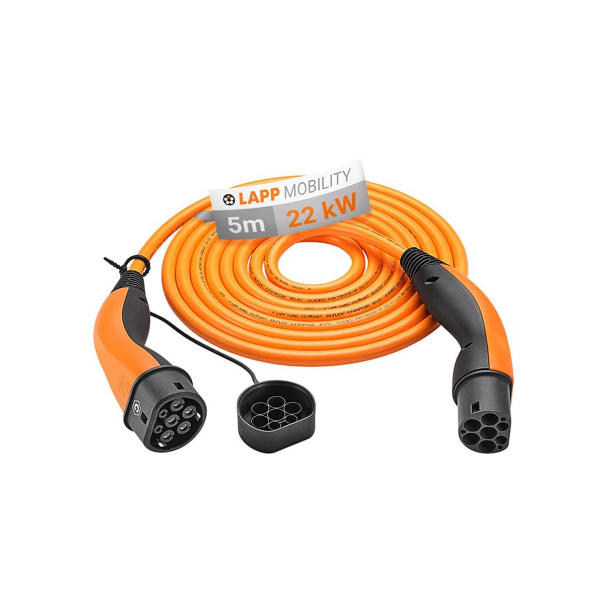 LAPP EV Helix Charge Cable Type 2 (22kW-3P-32A) 5m for Hybrid and Electric Cars - Orange.