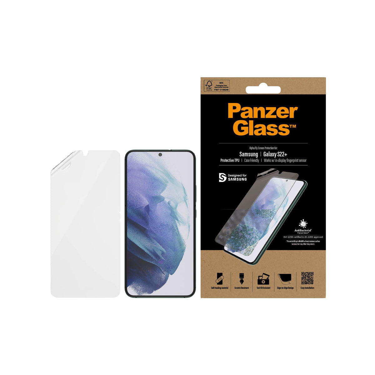 PanzerGlass TPU Antibacterial Phone Screen Pprotector for Samsung GS22+ - Clear.
