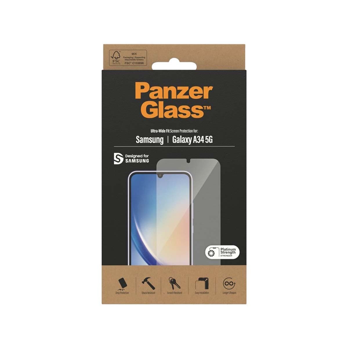 PanzerGlass Ultra-Wide Fit Phone Screen Protector for Samsung A34 5G - Clear.