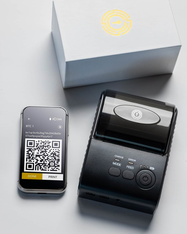 iCoin Wallet & Printer - Cold Storage Digital Crypto Hardware with 3in Color LCD Touchscreen, Secure Messaging and Digital Wallet for NFT, Crypto Currency and Tokens, All-in-one with Secure Printer.