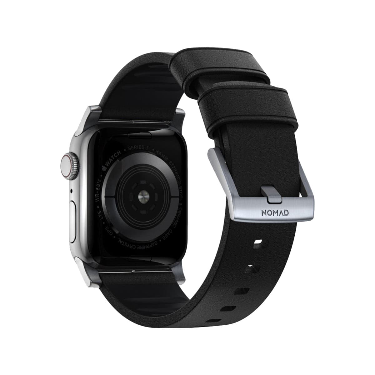 Nomad Active Band Pro 41mm - Silver Hard with Black Leather Strap.