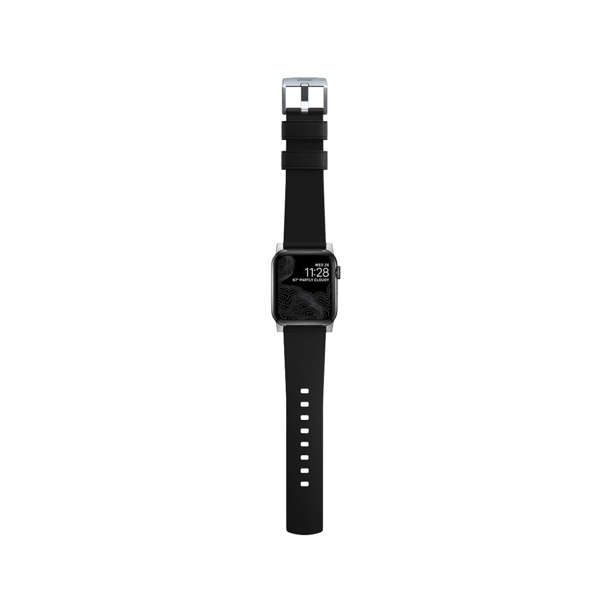 Nomad Active Band Pro 41mm - Silver Hard with Black Leather Strap.