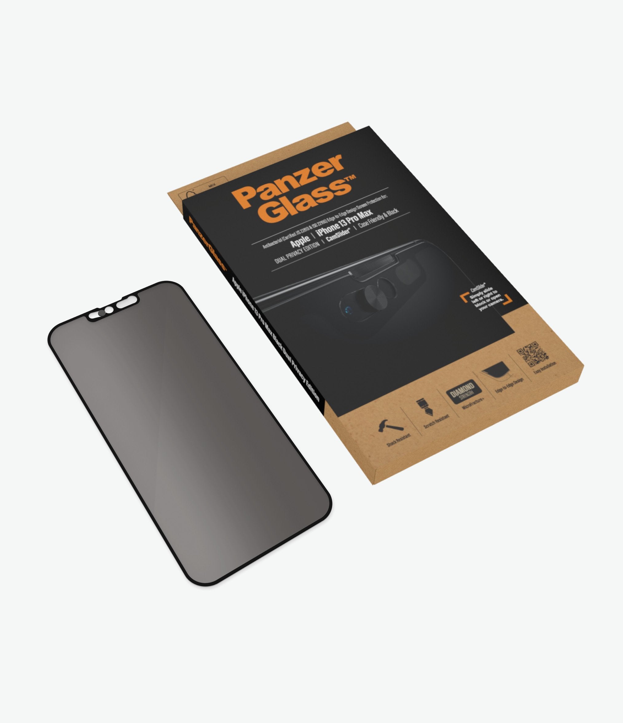 PanzerGlass Privacy CamSlider CF Black Phone Screen Protector for iPhone 13 Pro Max - Clear.
