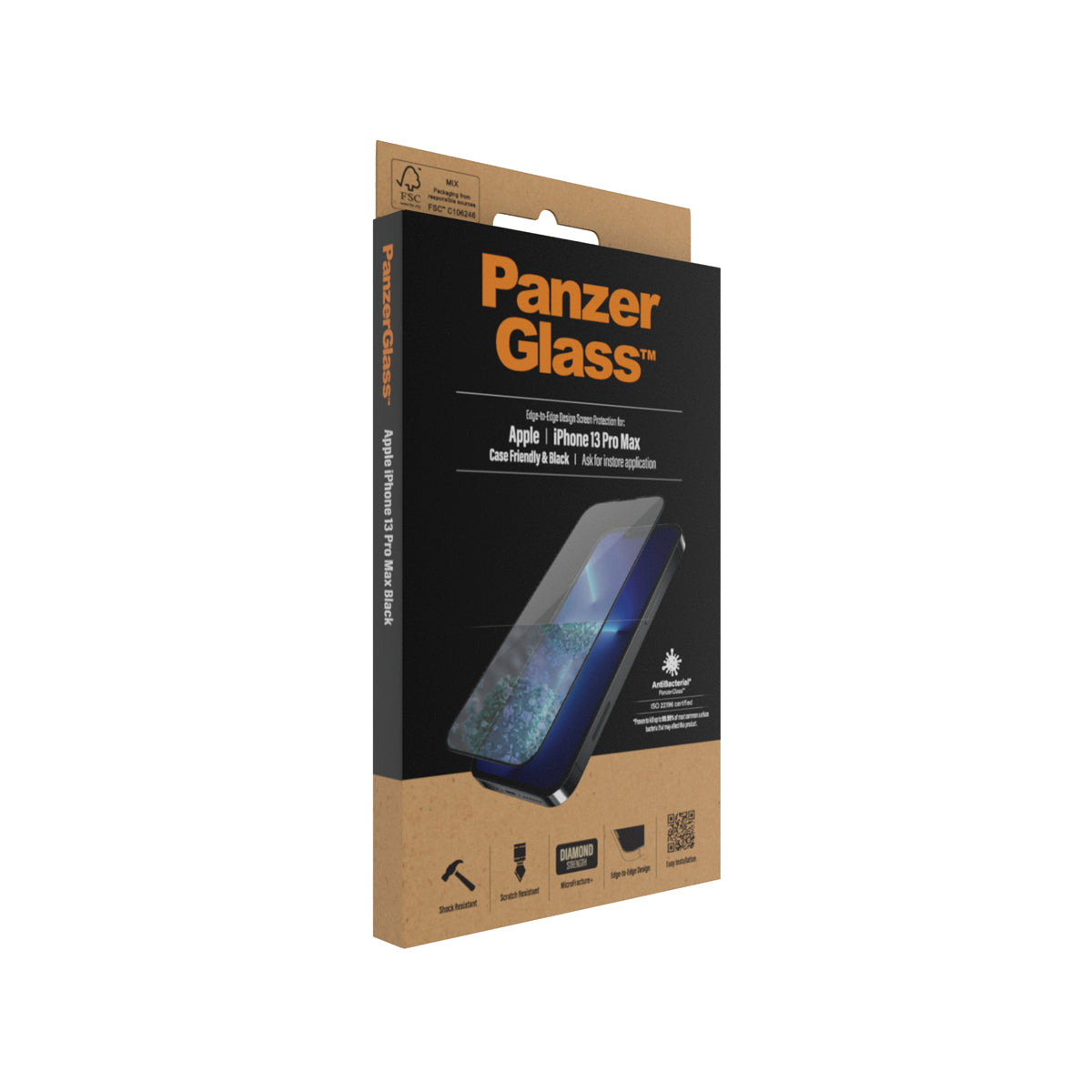 PanzerGlass CaseFriendly Black Phone Screen Protector for iPhone 13 Pro Max - Clear.