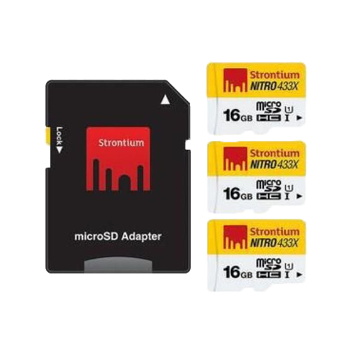 Strontium 16G Nitro MicroSD 3 Pack & SD Adapter for Mobile Phones