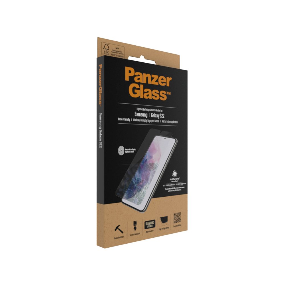 PanzerGlass Case Friendly AntiBac Phone Screen Pprotector for Samsung GS22 - Black - Phone Screen Protector - Techunion -