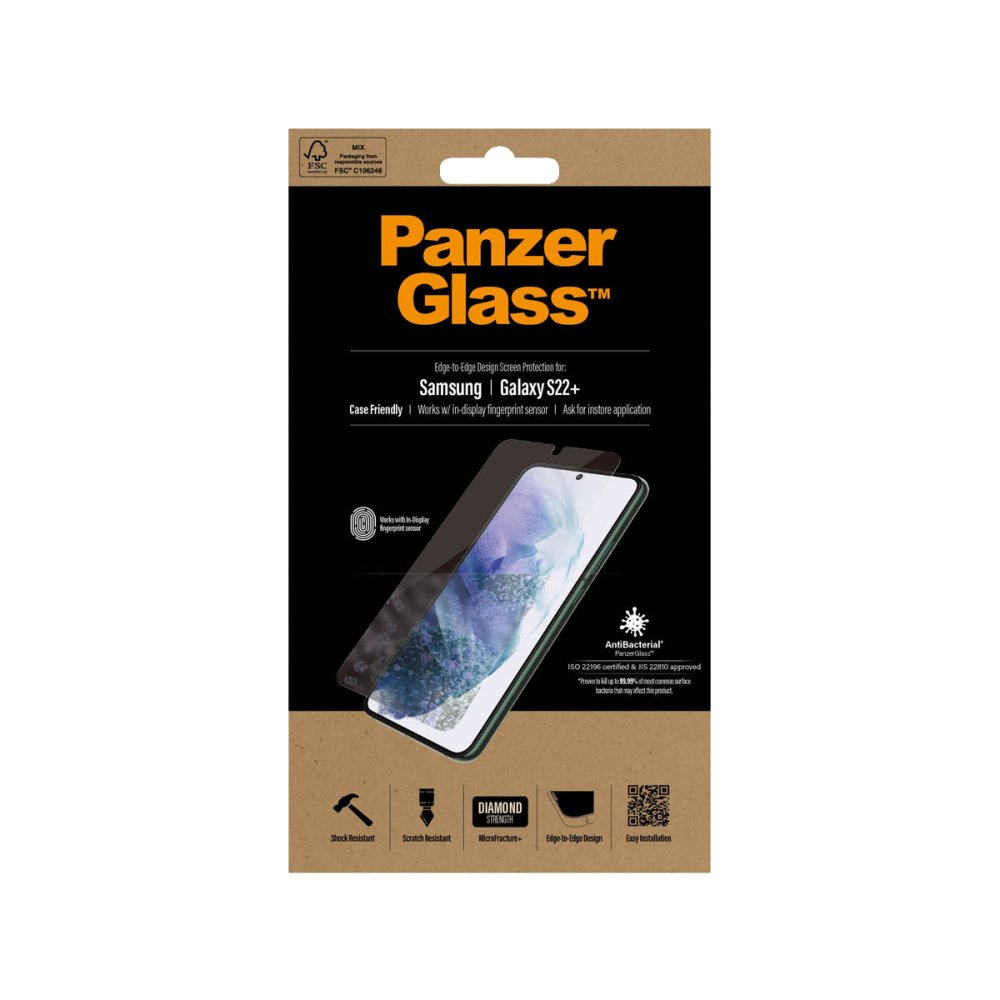 PanzerGlass Case Friendly AntiBac Phone Screen Pprotector for Samsung GS22+ - Black - Phone Screen Protector - Techunion -
