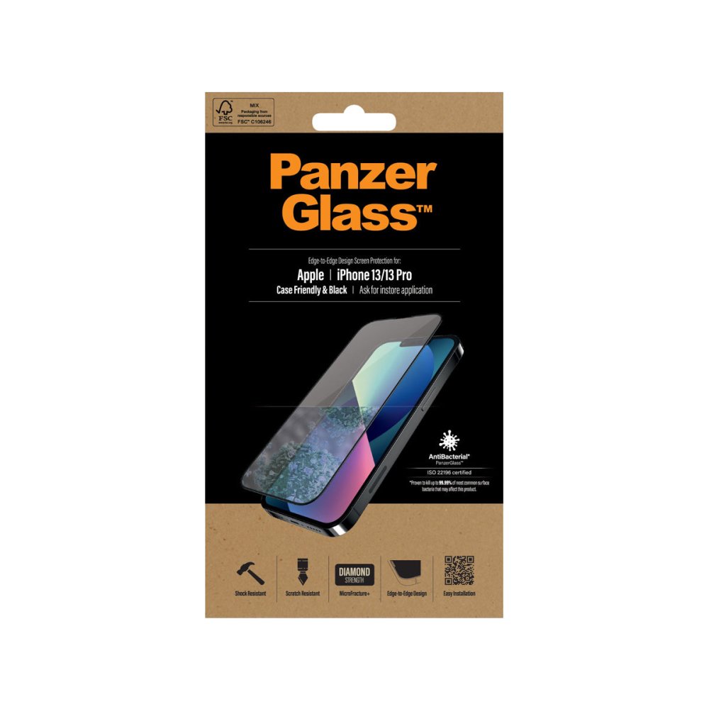 PanzerGlass CaseFriendly Black Phone Screen Protector for iPhone 13/13 Pro - Clear - Screen Protector - Techunion -