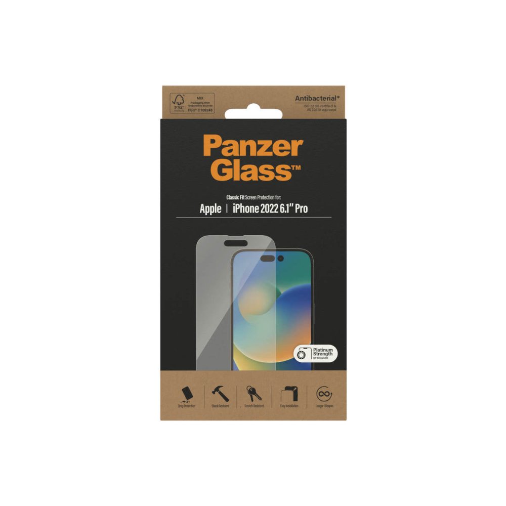 PanzerGlass Classic Fit Antibacterial Screen Protector for iPhone 14 Pro - Screen Protector - Techunion -