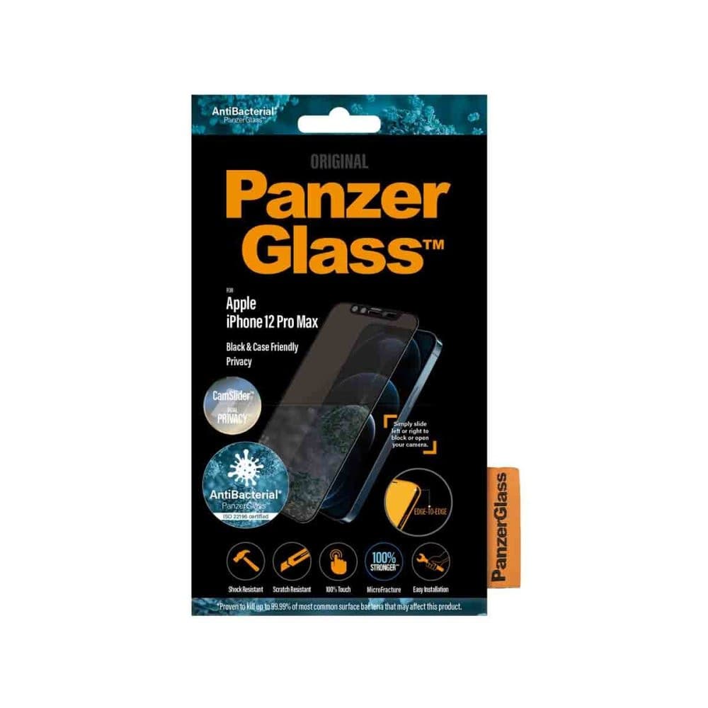 PanzerGlass Privacy CamSlider CF Phone Screen Protector for iPhone 12 Pro Max - Black - Phone Screen Protector - Techunion -